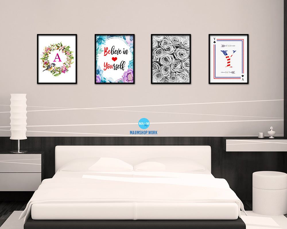 Believe in yourself Quote Boho Flower Framed Print Wall Decor Art
