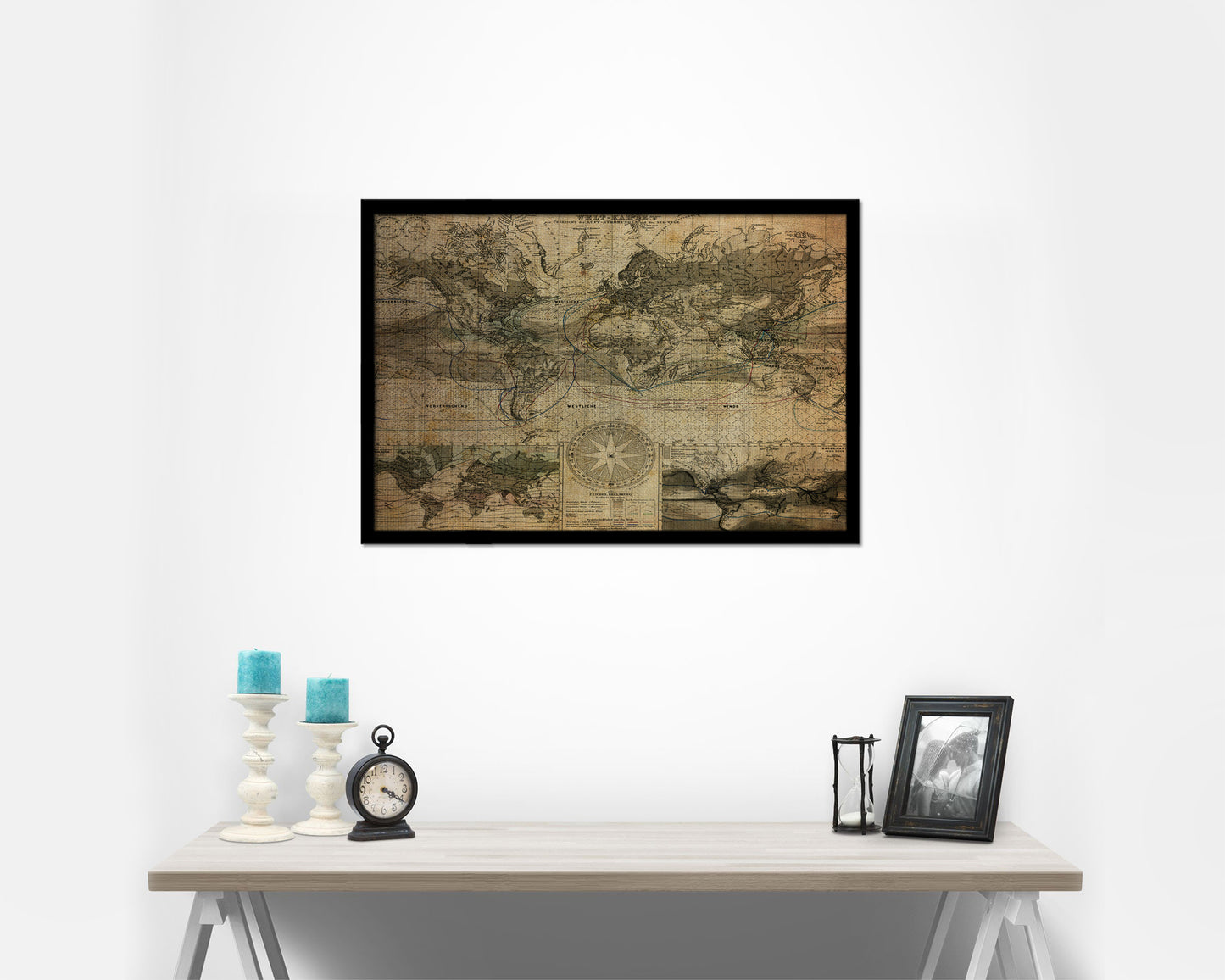 World Planiglobh Terrestris Hemisphario Calesti Vintage Map Framed Print Art Wall Decor Gifts