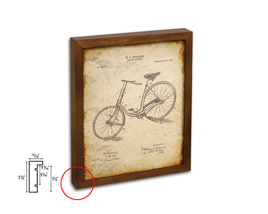 Safety 1890 Bicycle Vintage Patent Artwork Walnut Frame Print Wall Art Decor Gifts