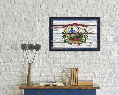 West Virginia State Rustic Flag Wood Framed Paper Prints Wall Art Decor Gifts