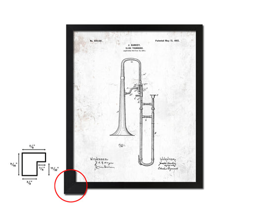 Slide Trombone Music Vintage Patent Artwork Black Frame Print Gifts