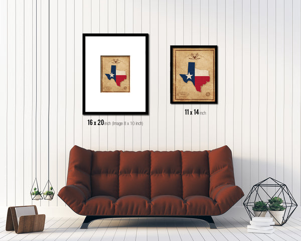 Texas State Vintage Map Wood Framed Paper Print  Wall Art Decor Gifts