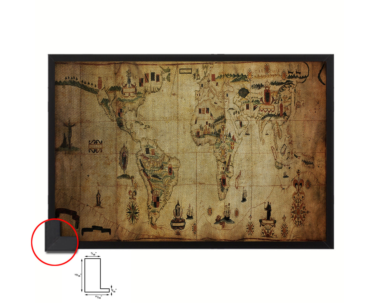 Spanish Portuguese Colonial Empire Antonio Sanches Vintage Map Framed Print Art Wall Decor Gifts