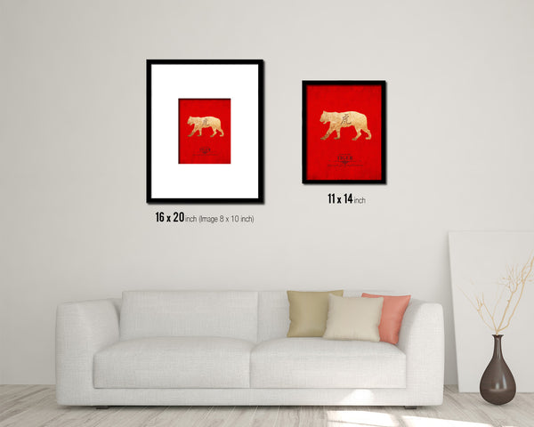 Tiger Chinese Zodiac Character Black Framed Art Paper Print Wall Art Decor Gifts, Red