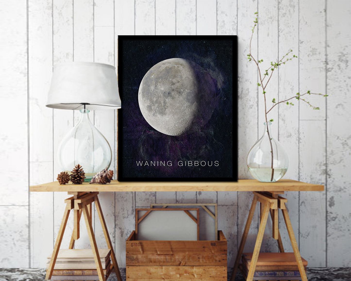 Waning Gibbous Lunar Phases Moon Watercolor Nursery Framed Prints Home Decor Wall Art Gifts