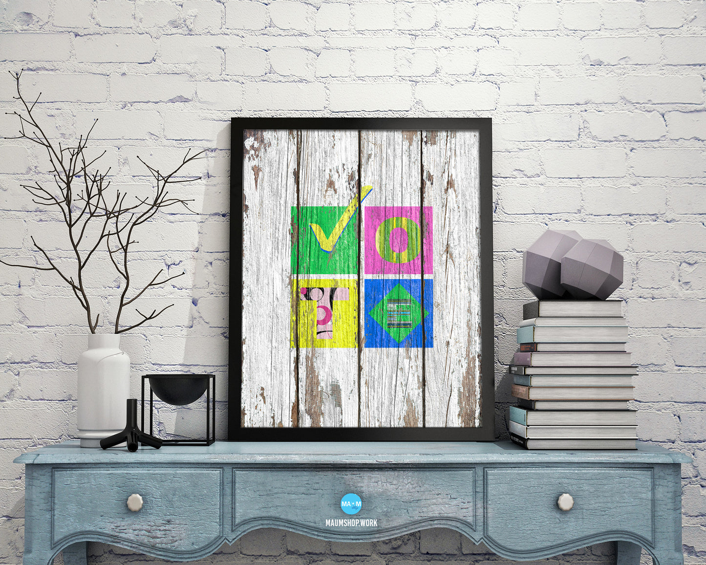 Vote Rainbow Pride Peace Right Justice Poster Wood Framed Wall Decor Gifts