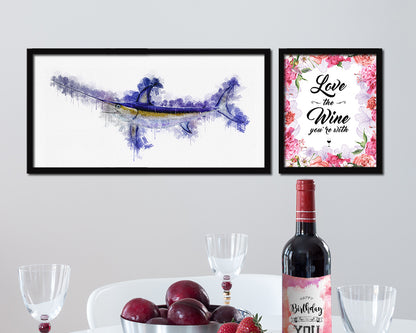 Sword Fish Art Wood Frame Modern Restaurant Sushi Wall Decor Gifts, 10" x 20"