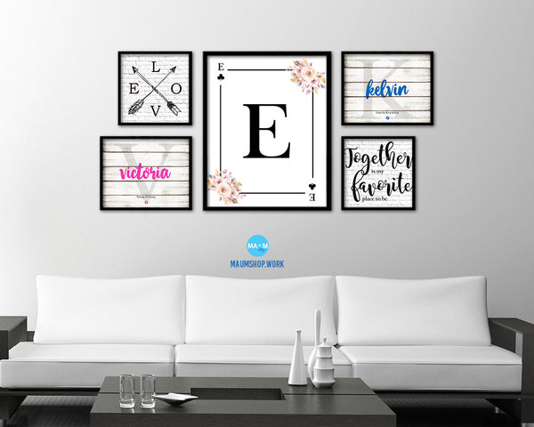 Letter E Personalized Boho Monogram Clover Card Decks Framed Print Wall Art Decor Gifts