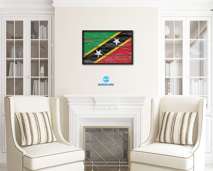 Saint Kitts and Nevis Country Wood Rustic National Flag Wood Framed Print Wall Art Decor Gifts