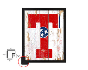 Tennessee State Initial Flag Wood Framed Paper Print Decor Wall Art Gifts, Beach