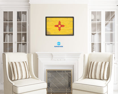 New Mexico State Shabby Chic Flag Wood Framed Paper Print  Wall Art Decor Gifts