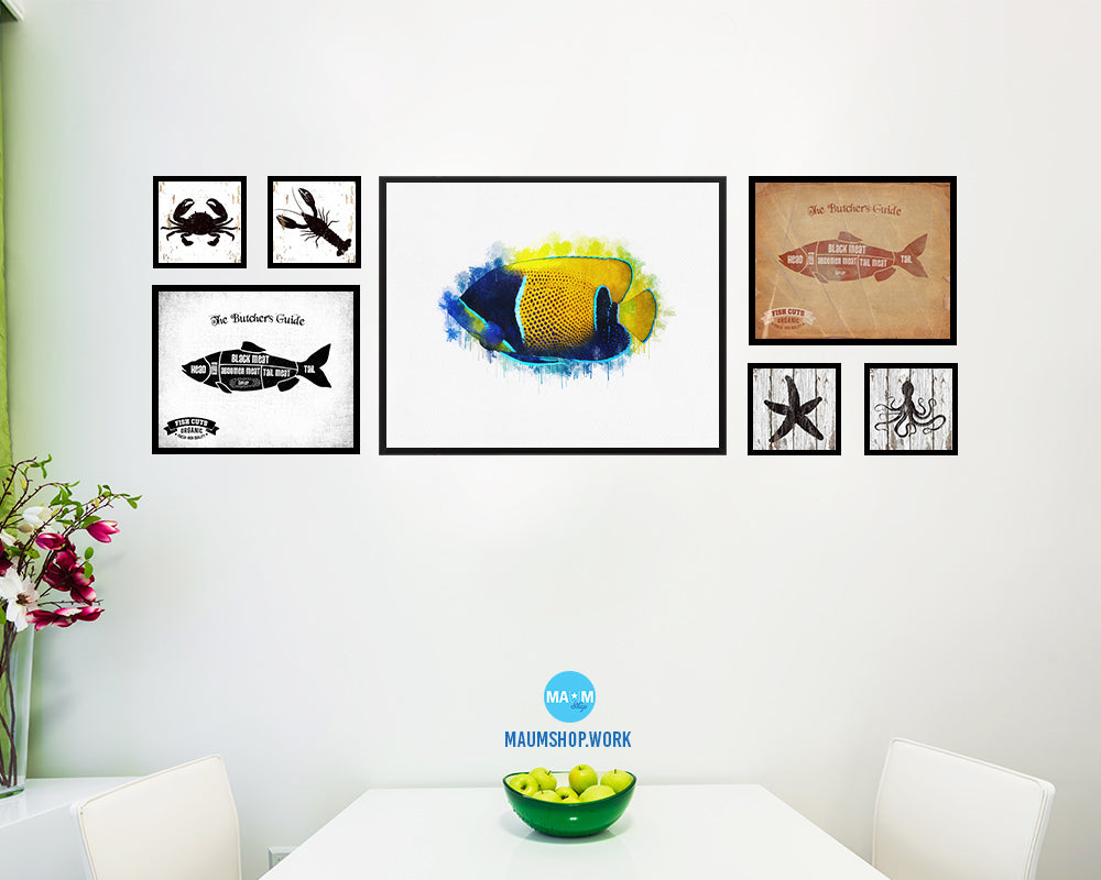 Tropical Fish Framed Print Modern Restaurant Sushi Bar Modern Watercolor Wall Art Decor