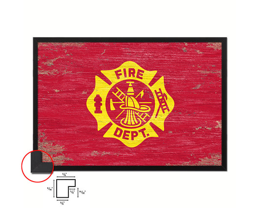 Fire Department Fire Fighter Shabby Chic Military Flag Framed Print Decor Wall Art Gifts