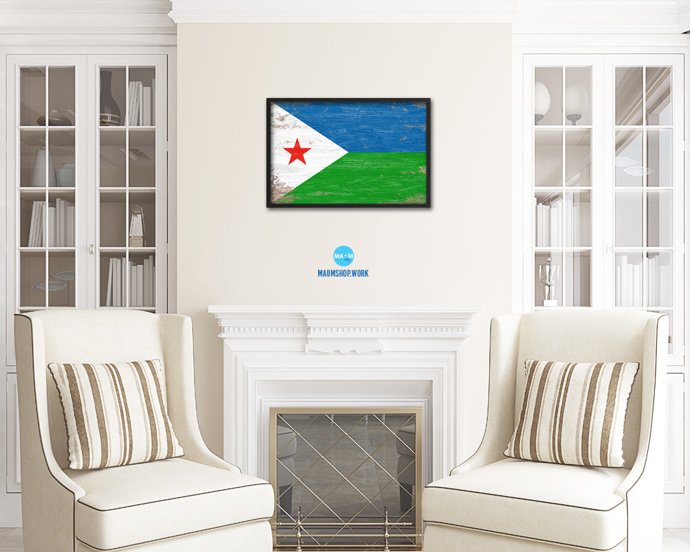 Djibouti Shabby Chic Country Flag Wood Framed Print Wall Art Decor Gifts
