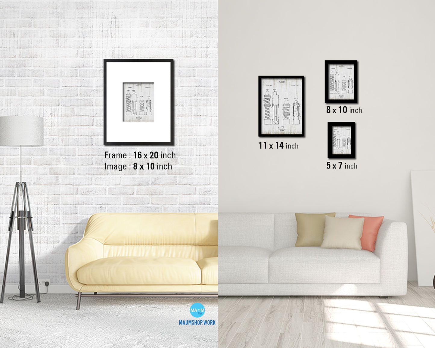 Barber Pole Barbershop Vintage Patent Artwork Black Frame Print Wall Art Decor Gifts