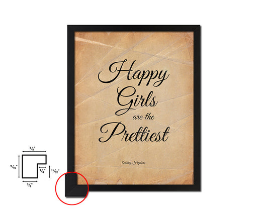 Happy girls are the prettiest, Audrey Hepburn Quote Paper Artwork Framed Print Wall Decor Art