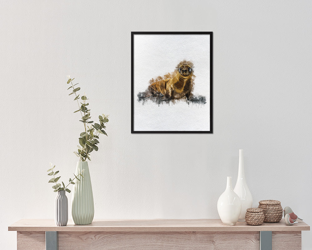 Sea Lion Animal Painting Print Framed Art Home Wall Decor Gifts