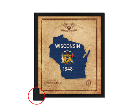 Wisconsin State Vintage Map Wood Framed Paper Print  Wall Art Decor Gifts