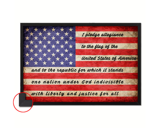 The Pledge of Allegiance American Vintage Military Flag Framed Print Art
