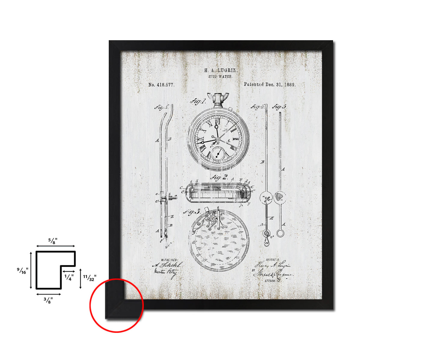 Stop Watch Tools Vintage Patent Artwork Black Frame Print Gifts