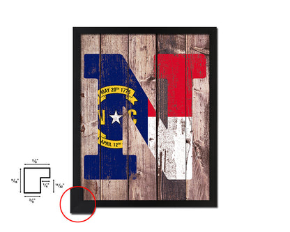 North Carolina State Initial Flag Wood Framed Paper Print Decor Wall Art Gifts, Wood
