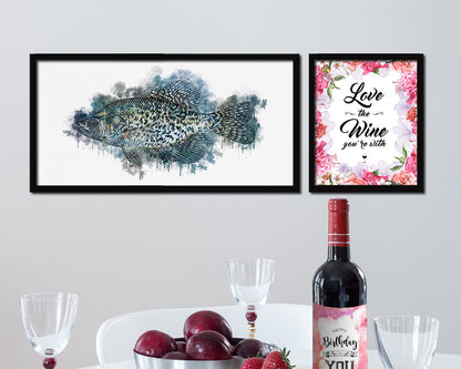 Black Crappie Fish Art Wood Frame Modern Restaurant Sushi Wall Decor Gifts, 10" x 20"