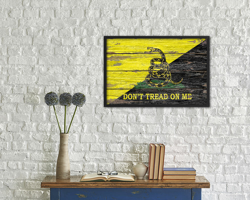 Don't Tread on Me Wood Rustic Flag Wood Framed Print Wall Art Decor Gifts