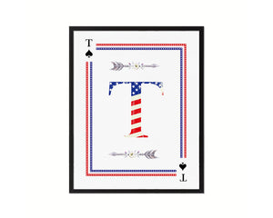 Letter T Custom Monogram Card Decks Spade American Flag Framed Print Wall Art Decor Gifts