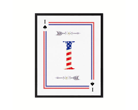 Letter I Custom Monogram Card Decks Spade American Flag Framed Print Wall Art Decor Gifts
