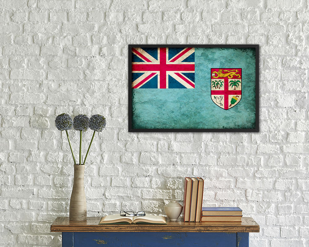 Fiji Country Vintage Flag Wood Framed Print Wall Art Decor Gifts