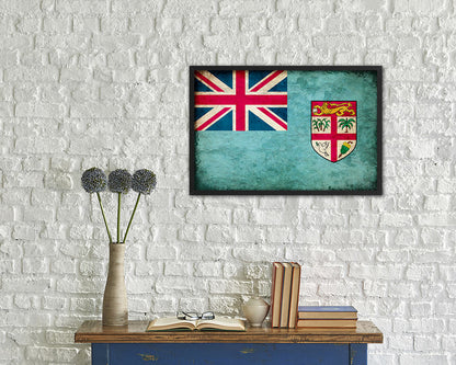 Fiji Country Vintage Flag Wood Framed Print Wall Art Decor Gifts