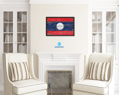 Laos Country Wood Rustic National Flag Wood Framed Print Wall Art Decor Gifts