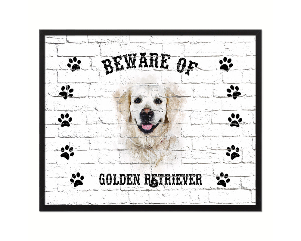 Beware of German Shepherd Sign Wood Framed Print Wall Art Decor Gifts