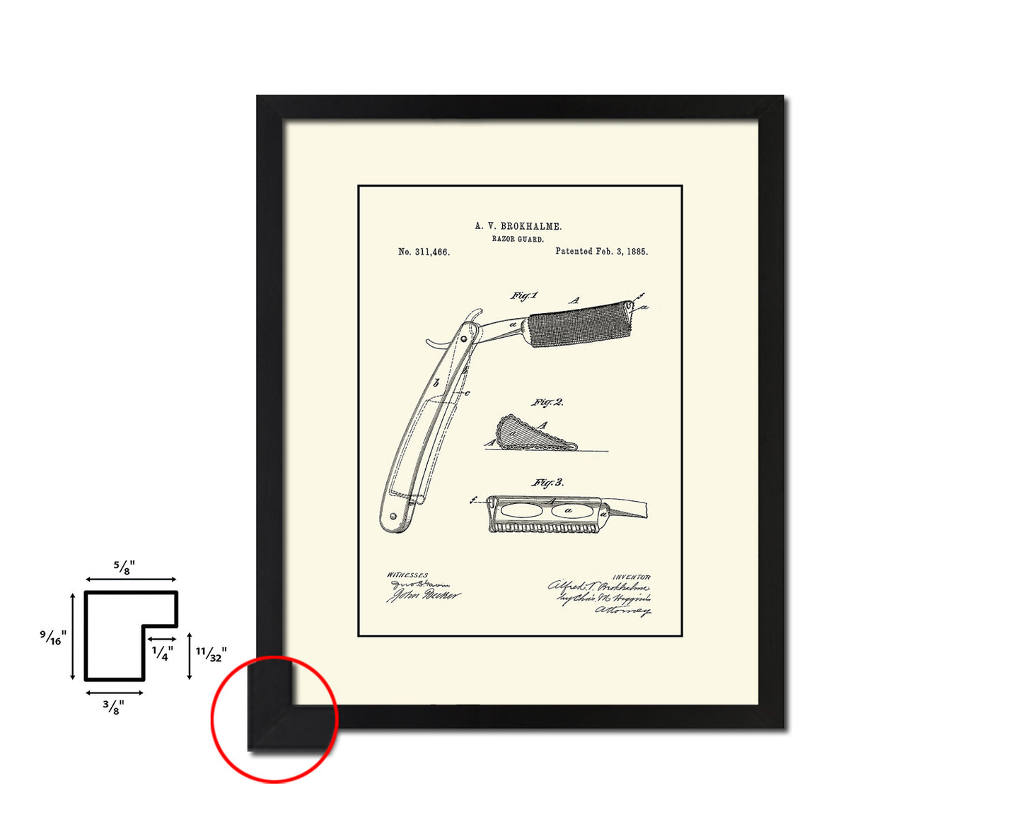 Razor Guard Barbershop Vintage Patent Artwork Black Frame Print Wall Art Decor Gifts