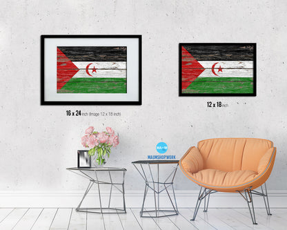 Sahrawi Arab Democratic Republic Country Wood Rustic National Flag Wood Framed Print Wall Art Decor Gifts