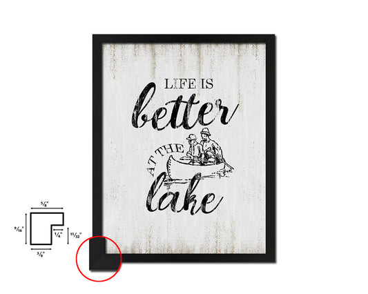 Life is better at the lake Quote Wood Framed Print Wall Decor Art