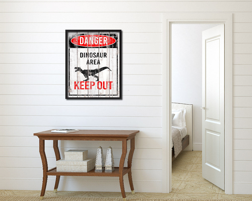 Dinosaur area keep out Notice Danger Sign Framed Print Home Decor Wall Art Gifts