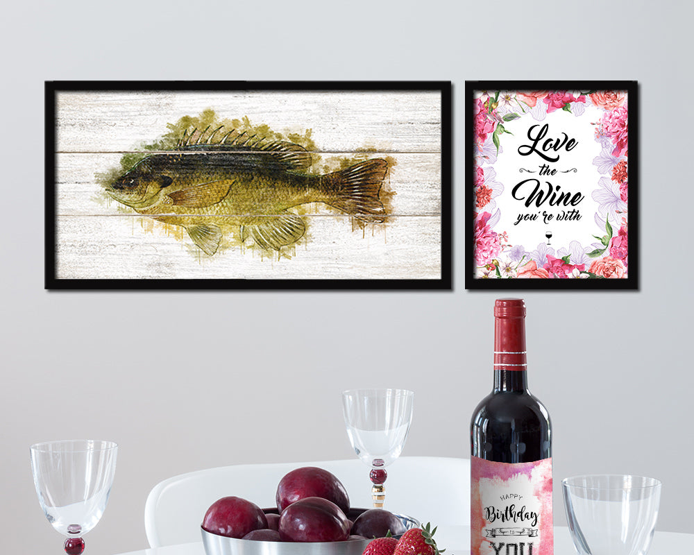 Bluegill Fish Art Wood Framed White Wash Restaurant Sushi Wall Decor Gifts, 10" x 20"