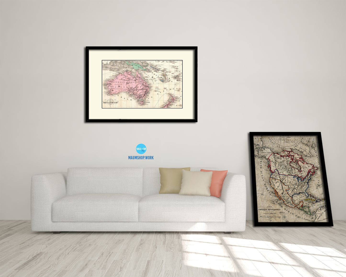 Australia New Zealand Oceania Old Map Framed Print Art Wall Decor Gifts