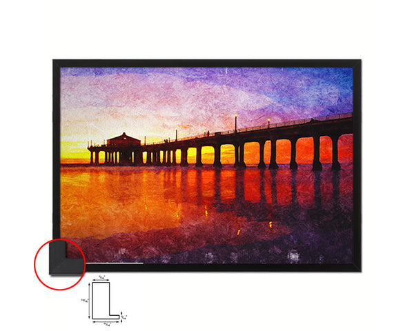 Manhattan Beach Pier, Beautiful Sunset, Los Angeles, CA Artwork Painting Print Art Frame Gifts