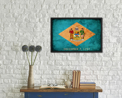 Delaware State Vintage Flag Wood Framed Paper Print Wall Art Decor Gifts