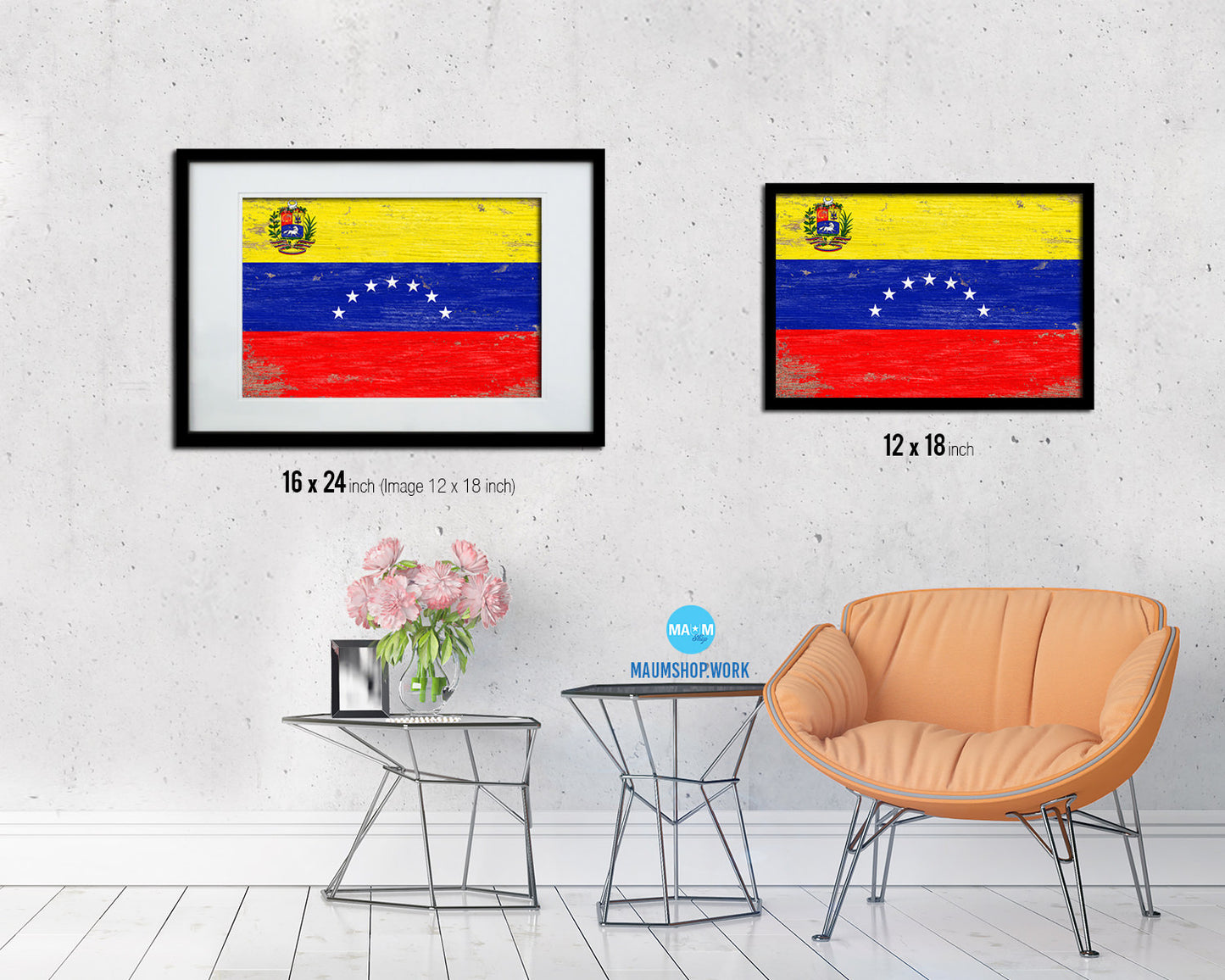 Venezuela Shabby Chic Country Flag Wood Framed Print Wall Art Decor Gifts