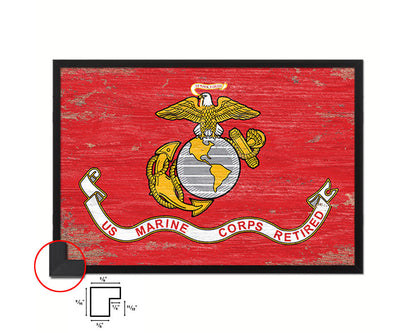 US Marine Corps Retired Shabby Chic Military Flag Framed Print Decor Wall Art Gifts