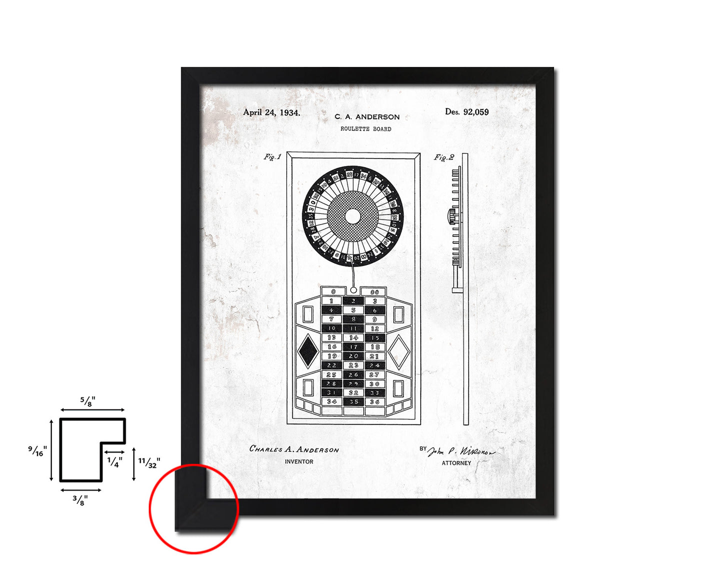 Roulette Board Wheels Playing Card Vintage Patent Artwork Black Frame Print Gifts