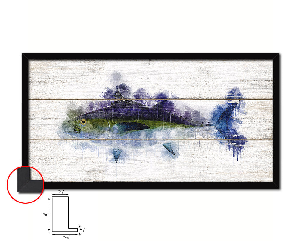 Blackfin Tuna Fish Art Wood Framed White Wash Restaurant Sushi Wall Decor Gifts, 10" x 20"