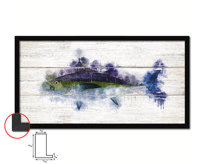 Blackfin Tuna Fish Art Wood Framed White Wash Restaurant Sushi Wall Decor Gifts, 10" x 20"