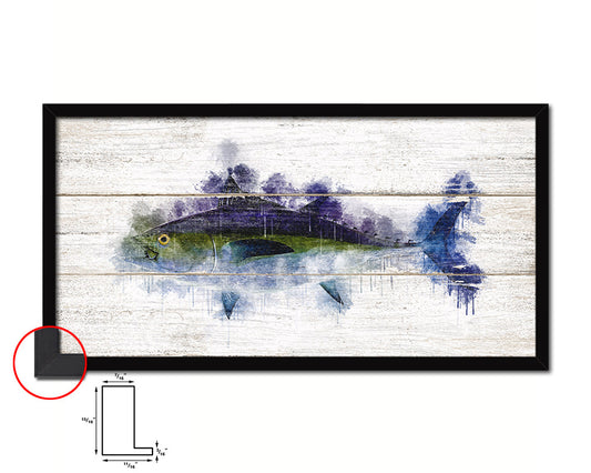 Blackfin Tuna Fish Art Wood Framed White Wash Restaurant Sushi Wall Decor Gifts, 10" x 20"