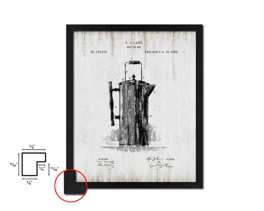Pot Coffee Vintage Patent Artwork Black Frame Print Wall Art Decor Gifts