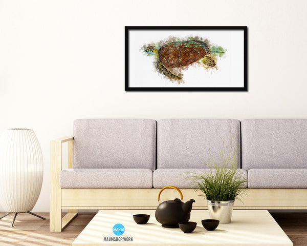 Turtle Fish Art Wood Frame Modern Restaurant Sushi Wall Decor Gifts, 10" x 20"