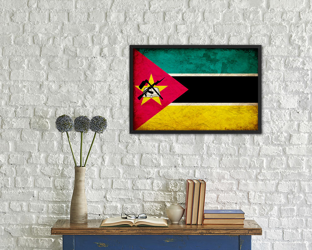 Mozambiqu Country Vintage Flag Wood Framed Print Wall Art Decor Gifts